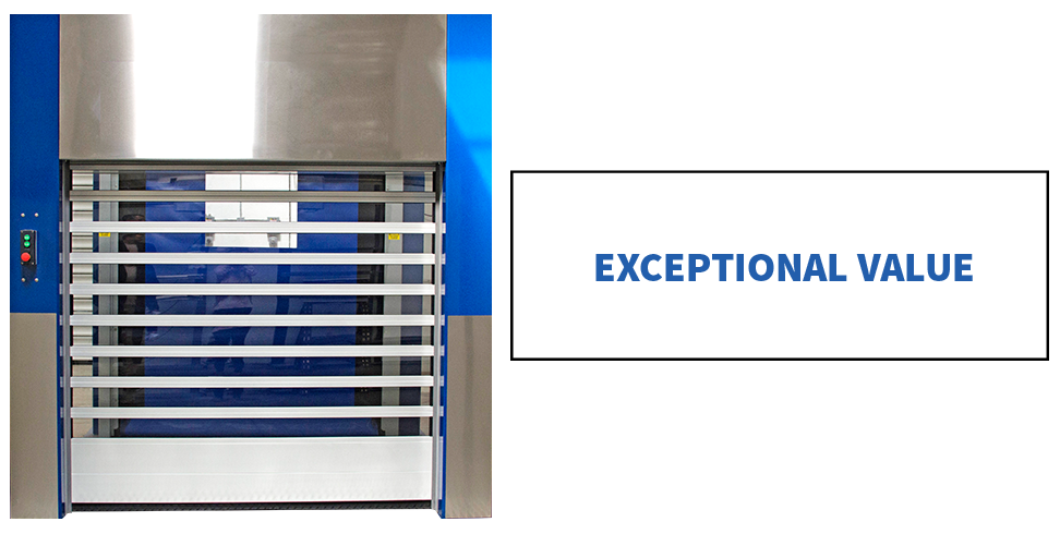 A single image showcasing the 209-CD model door and the words 'Exceptional Value'.