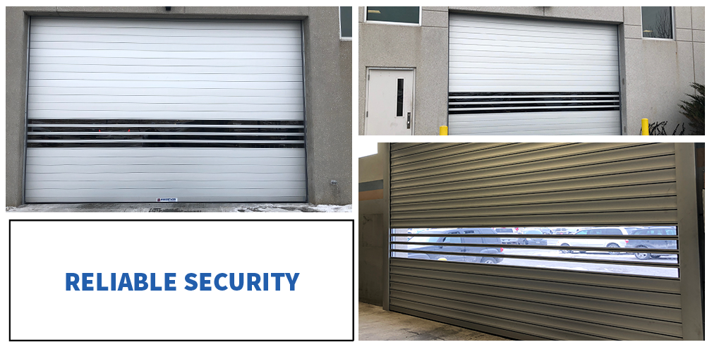 Three images showcasing the 209-D model door and the words 'Reliable Security'.